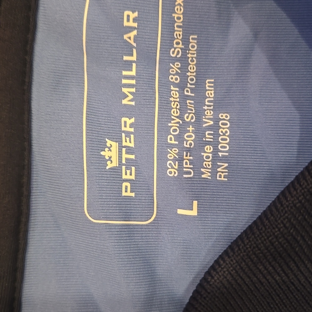 New Peter Millar Navy/Opal Blue Scallop Trim Sun Protection Country Club Polo - Picture 2 of 13